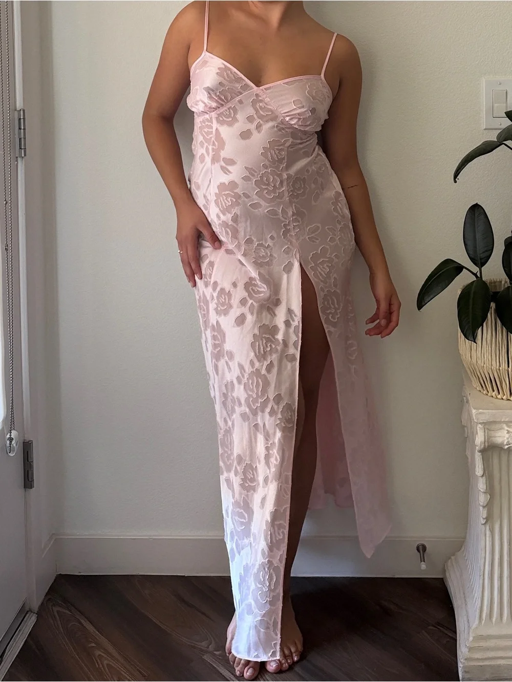 Victoria Secret vintage Sheer Floral Lace Slip Dress - Light Pink